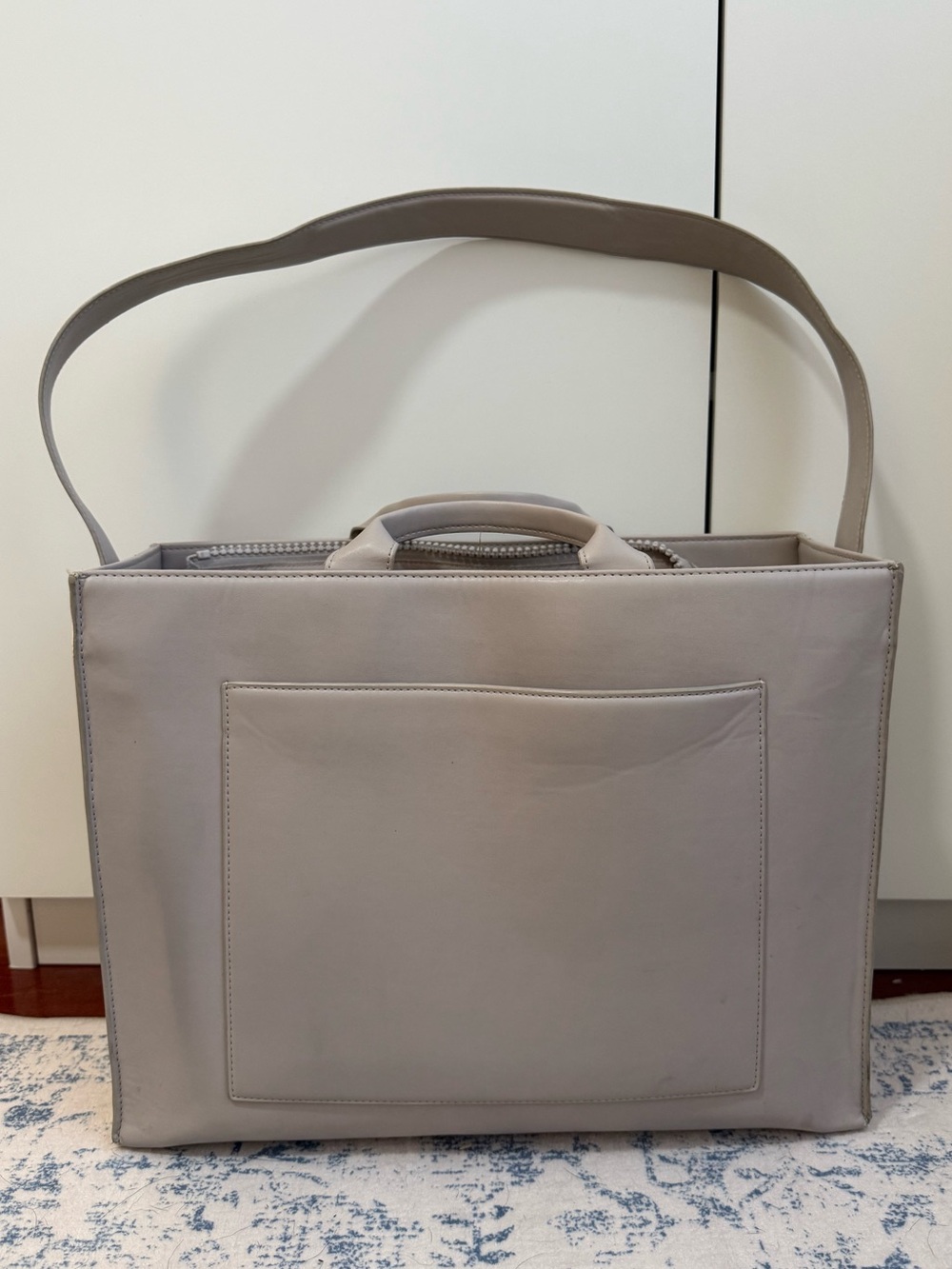 Dagne Dover Gray-Taupe Leather Tote with Front Pocket